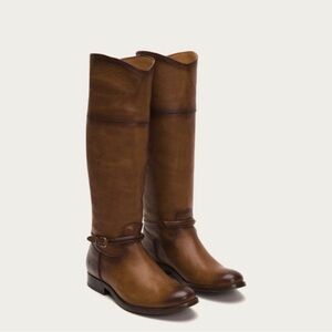 FRYE Melissa Seam Tall Riding Boots Leather Aged Cognac Brown Distressed 7